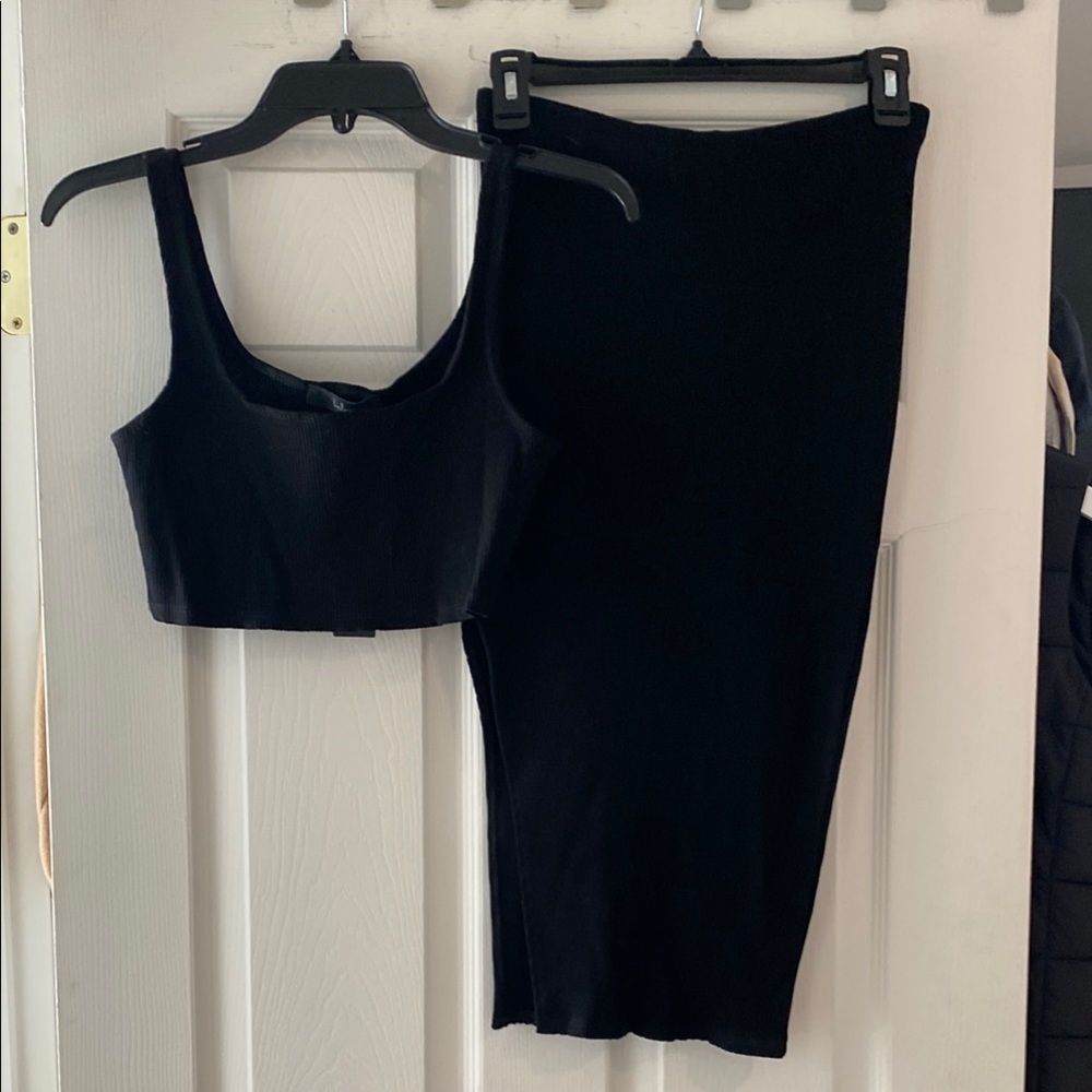 Lulu's Black Midi Pencil Skirt Set